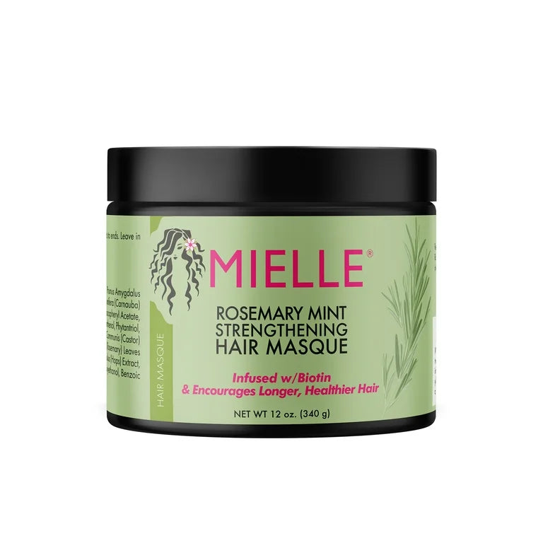 ~Mielle Organics Rosemary Mint Strengthening Hair Masque, Essential Oil & Biotin Deep Treatment, Miracle Repair for Dry, Damaged, & Frizzy Hair, 12 Ounces