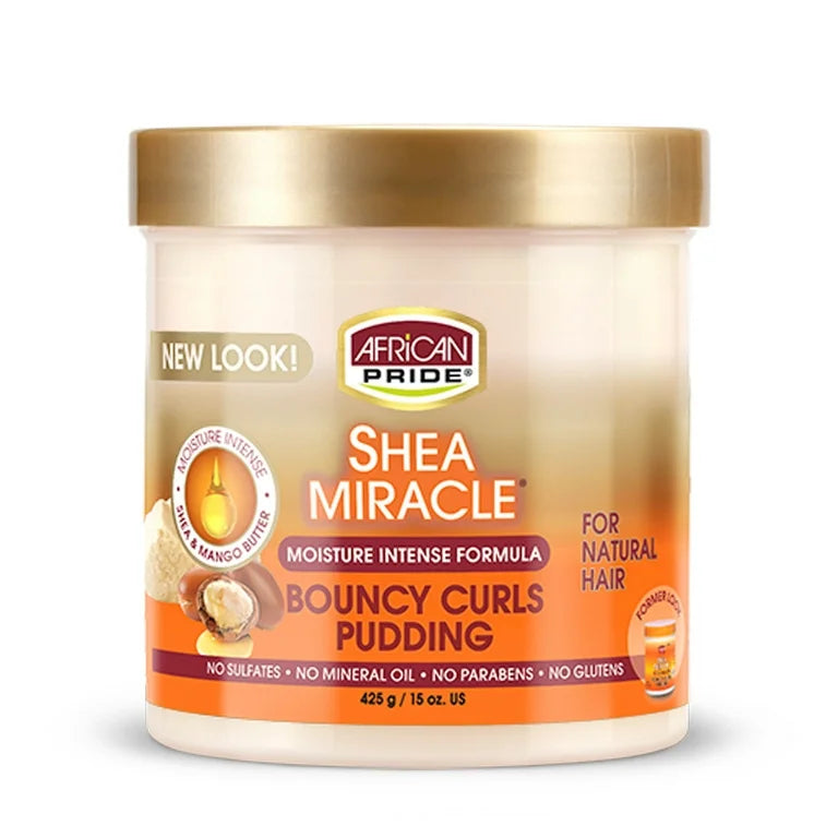 ~African Pride Shea Miracle Bouncy Curls Pudding - Contains Shea & African Mango Butter to Define Curls & Coils & Tame Hair Frizz, 15 Oz