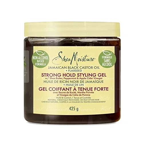 ~SheaMoisture Styling Strong Hold Styling Gel for Natural, Chemically Processed or Heat Styled Hair Jamaican Black Castor Oil and Flaxseed Paraben-Free Anti-Frizz Hair Gel 15 oz