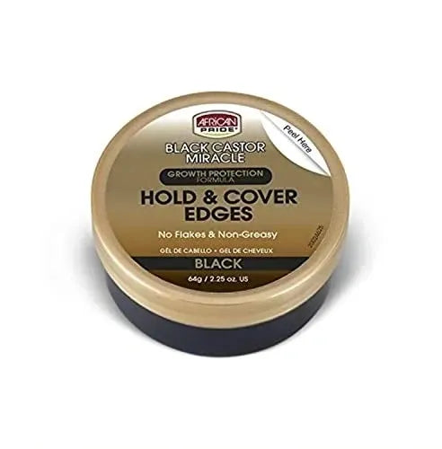~African Pride Black Castor Miracle Hold & Cover Edges - Slicks and Controls Edges, Covers Grays, Fills Thinning Areas, Contains Black Castor Oil & Coconut Oil, 2.25 oz