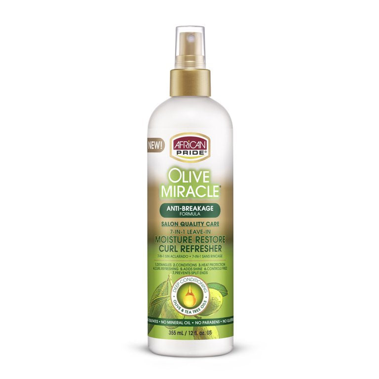 ~African Pride Olive Miracle Moisture Restore Curl Refresher Leave In Spray, 12 oz