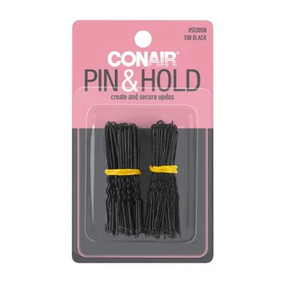~Conair Classic Bobby Hair Pins for Pin Ups and Simple Styling Across All Hair Types in Black, 100ct